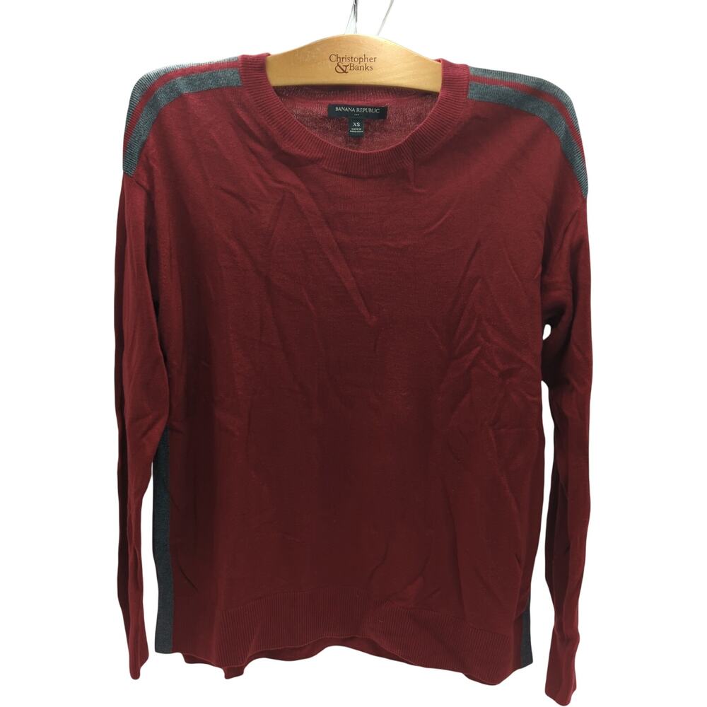 Banana Republic XS Red Gray Crewneck Sweater